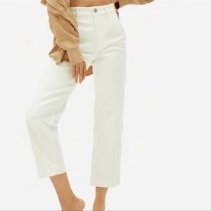 Everlane | The Straight Leg Cropped High Rise Denim Jeans in Pure White